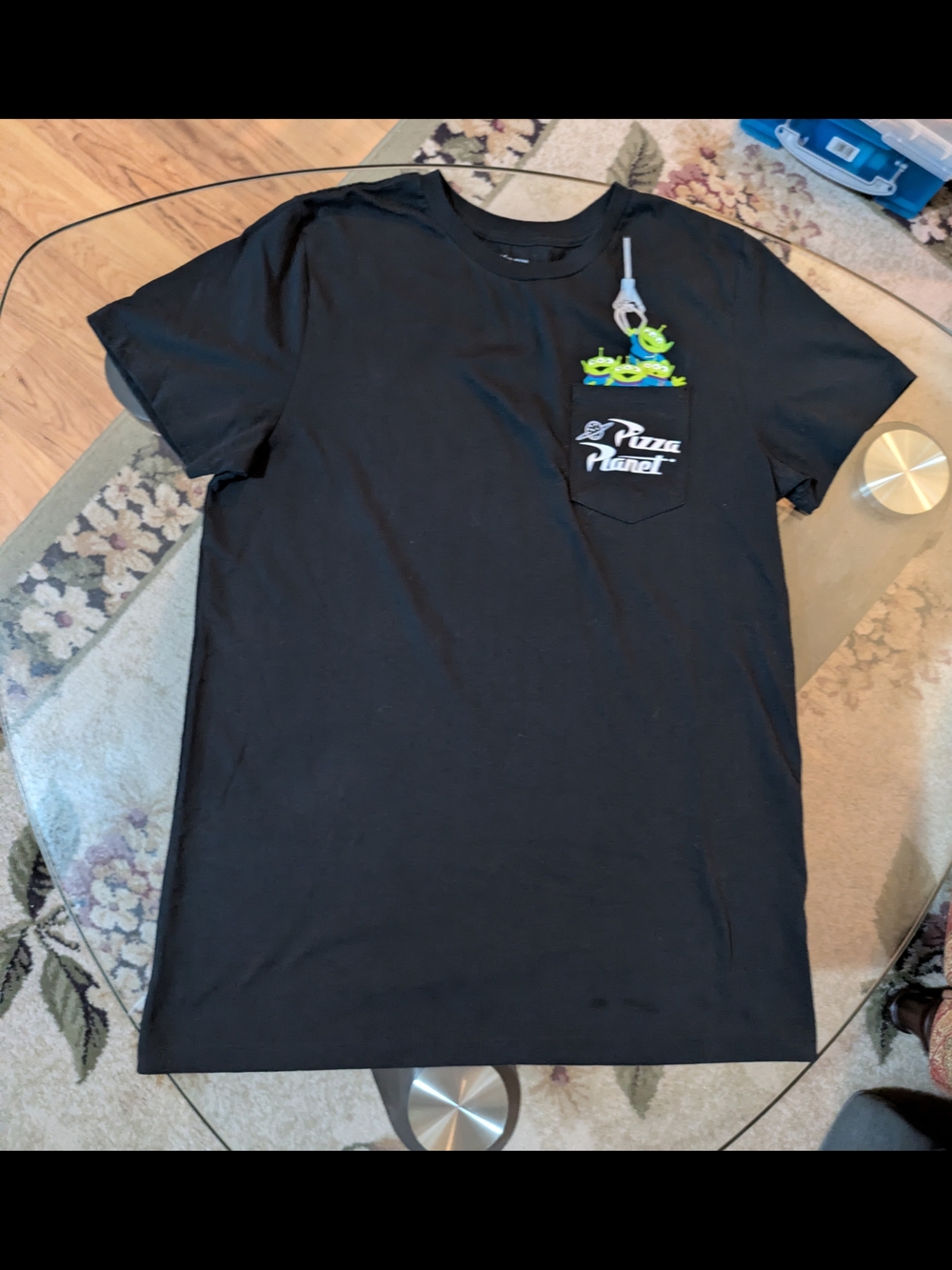 3/$12 - Disney Pizza Planet Pocket Tee with Green Aliens And The Claw
